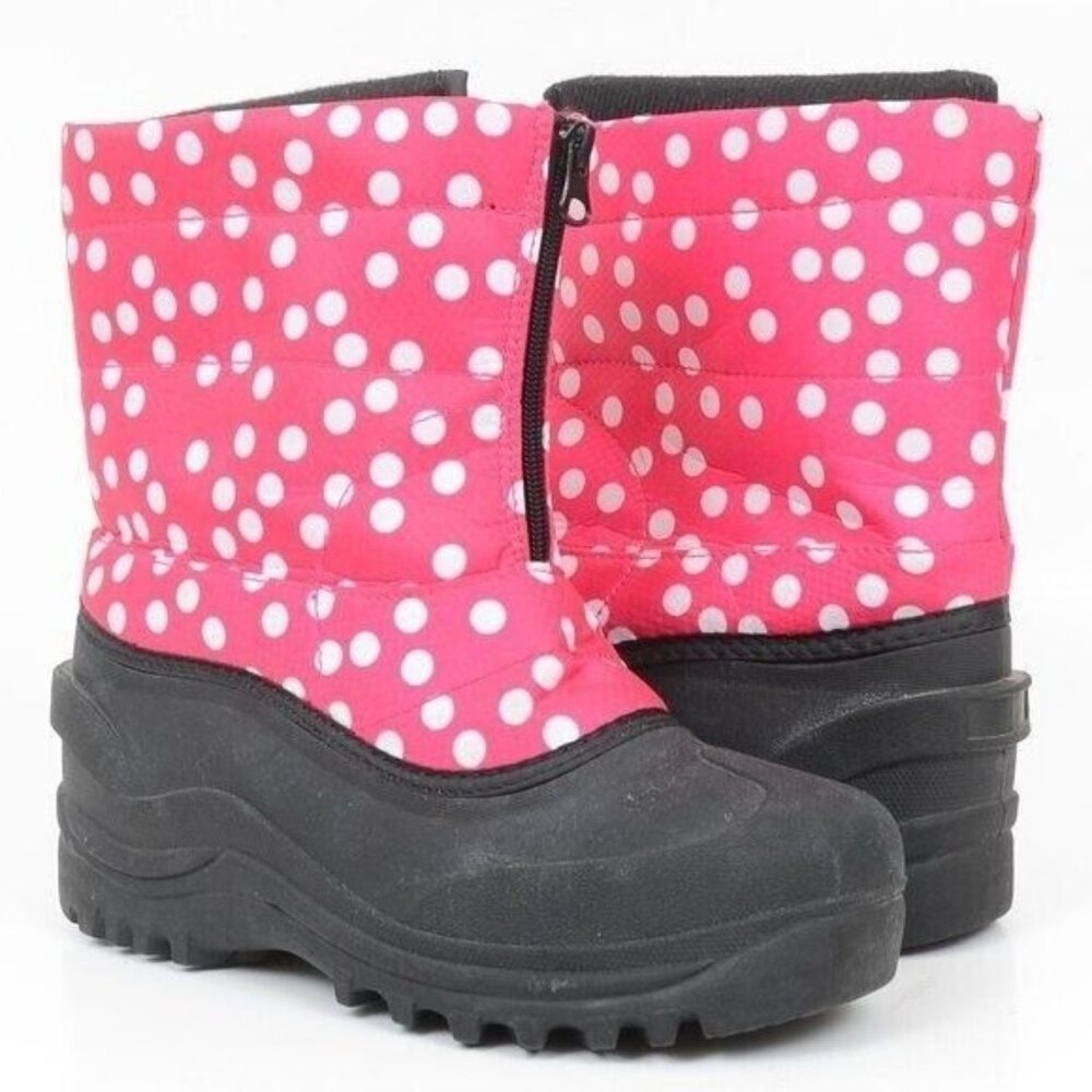 Itasca‎ Big Girls 6 Winter Snow Boots Black Pink Polka Dot Zipper Weatherproof